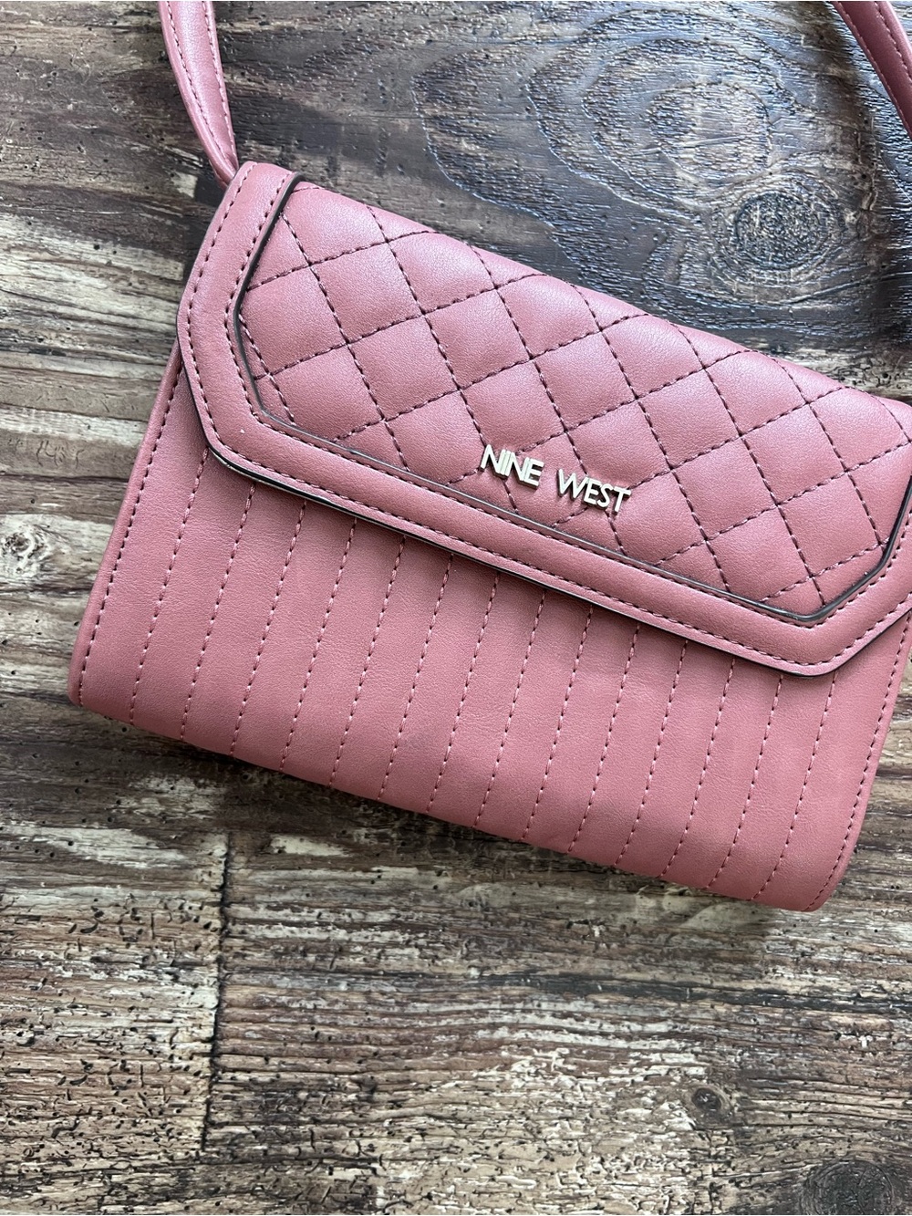 Nine West Pink Quilted Crossbody Wallet Bag